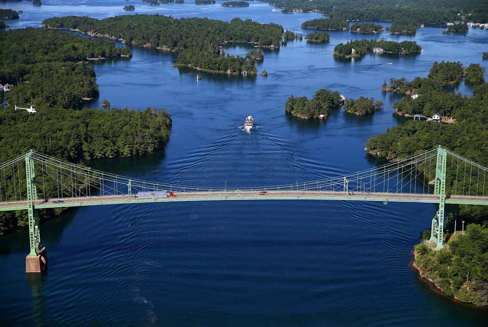 Bridge and island view in the 1000 Islands region near Gananoque.